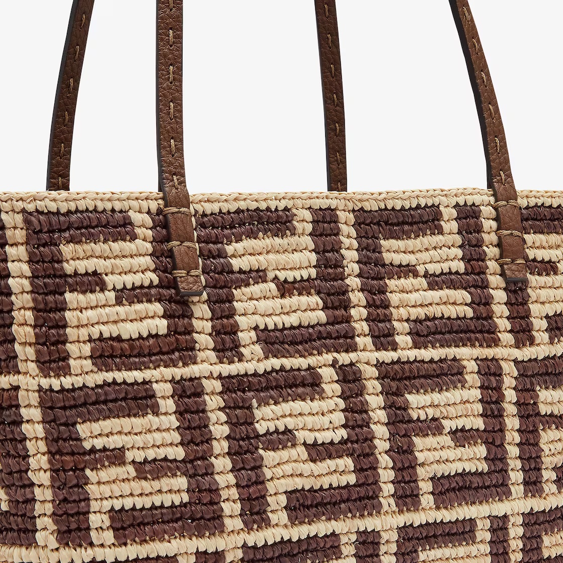 Fendi Brown Ff Raffia Crochet Shopper With Pouch In Brown