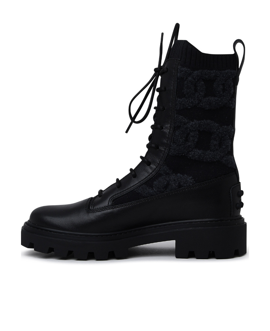 Tod's Shearling-logo Combat Boots In Black