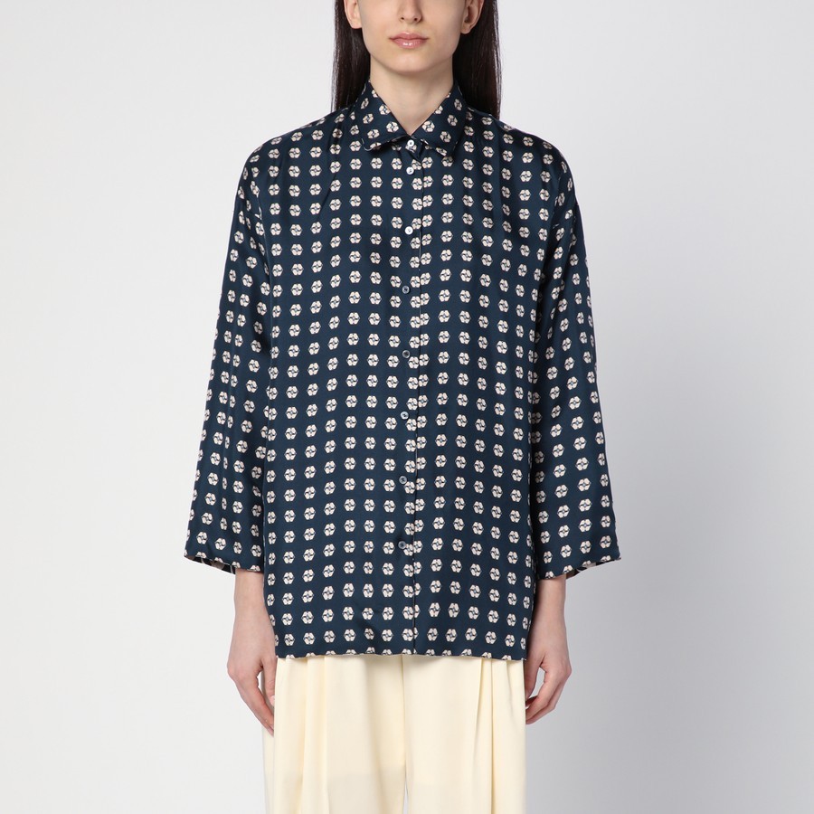 Max Mara Timeless Printed Reversible Long-sleeved Silk Shirt In White