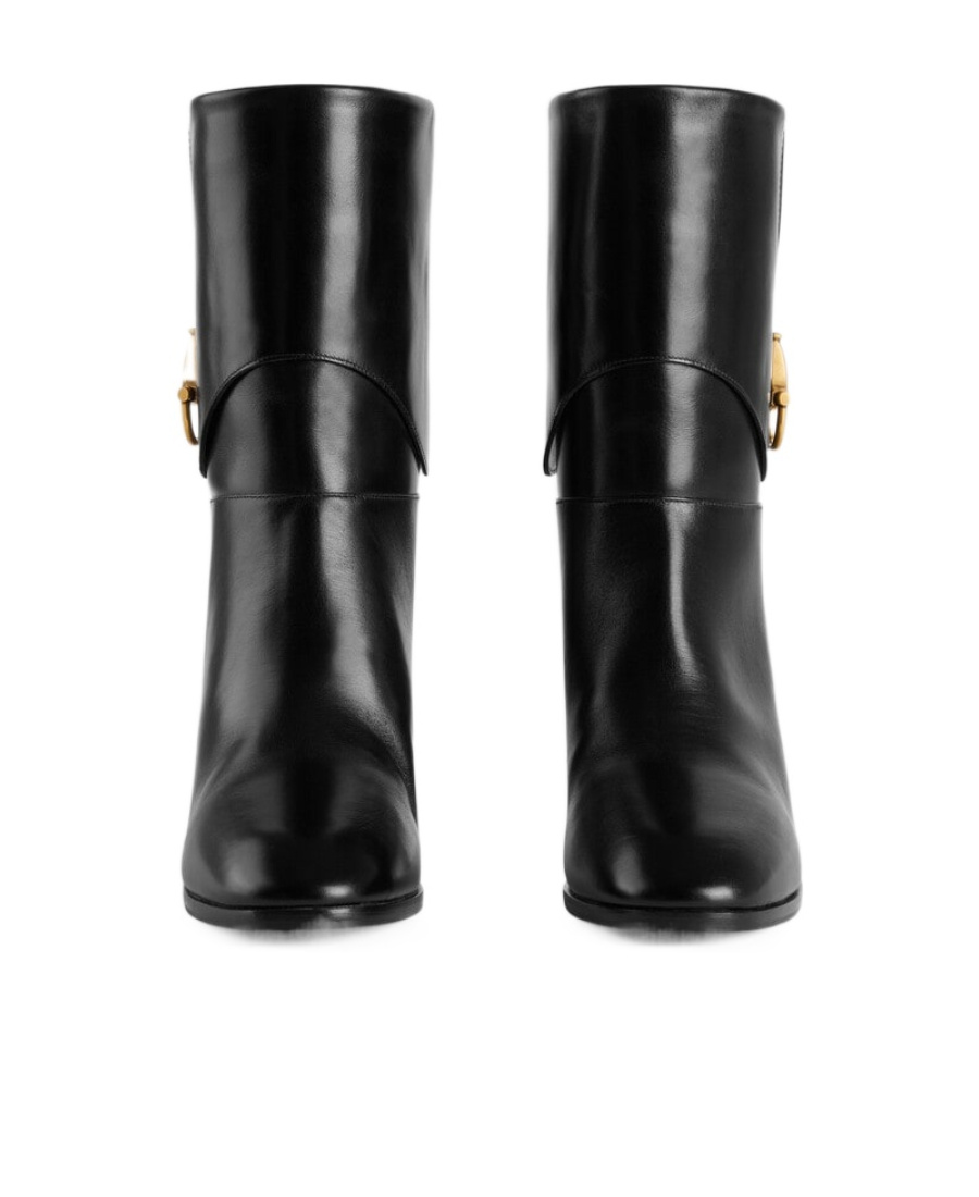 Gucci Half Horsebit Leather Ankle Boots In Black
