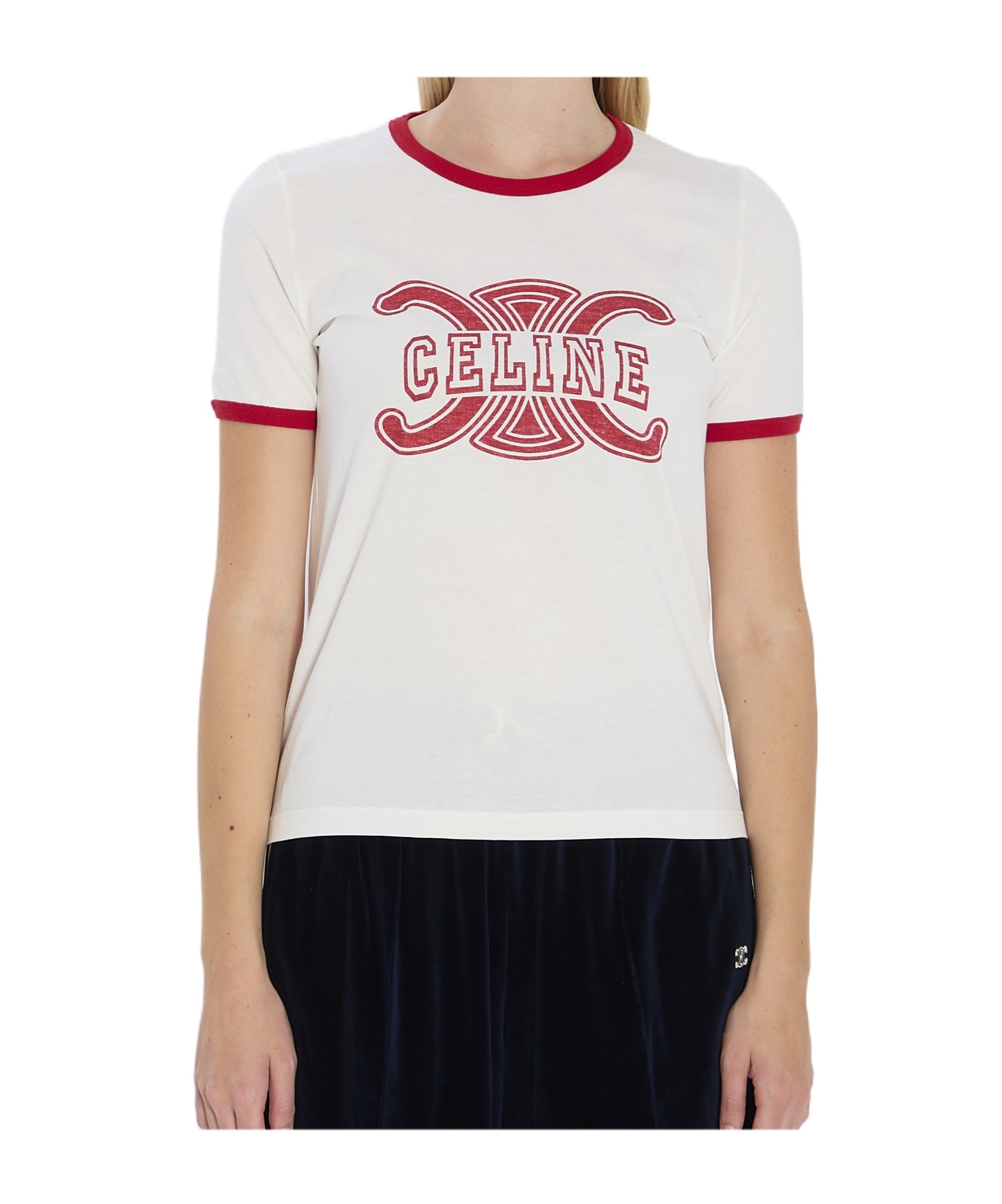 Celine Retro Inspired T-shirt Contrast Trim In White