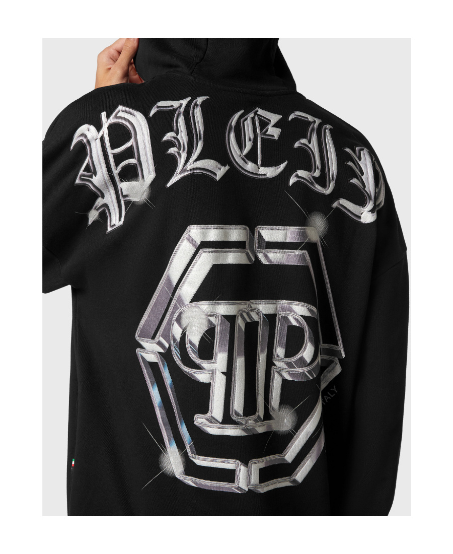 Philipp Plein Graphic Print Hooded Oversize Sweater In Black
