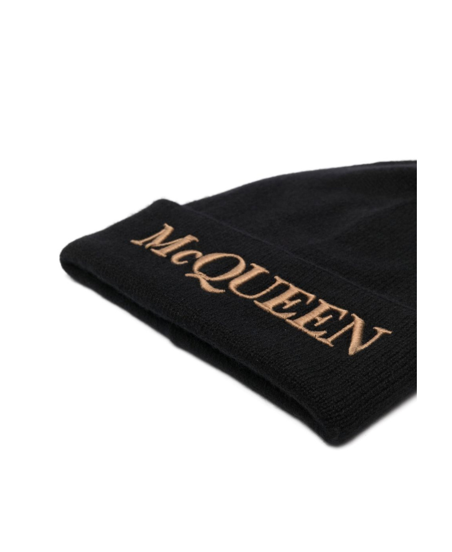 Alexander Mcqueen Embroidered-logo Ribbed Beanie In Black
