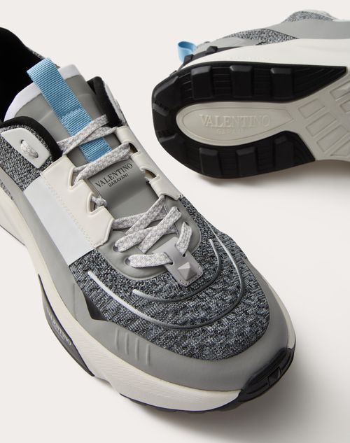 Valentino Garavani True Act Low Top Trainer In Mesh And Rubberised Fabric In Gray