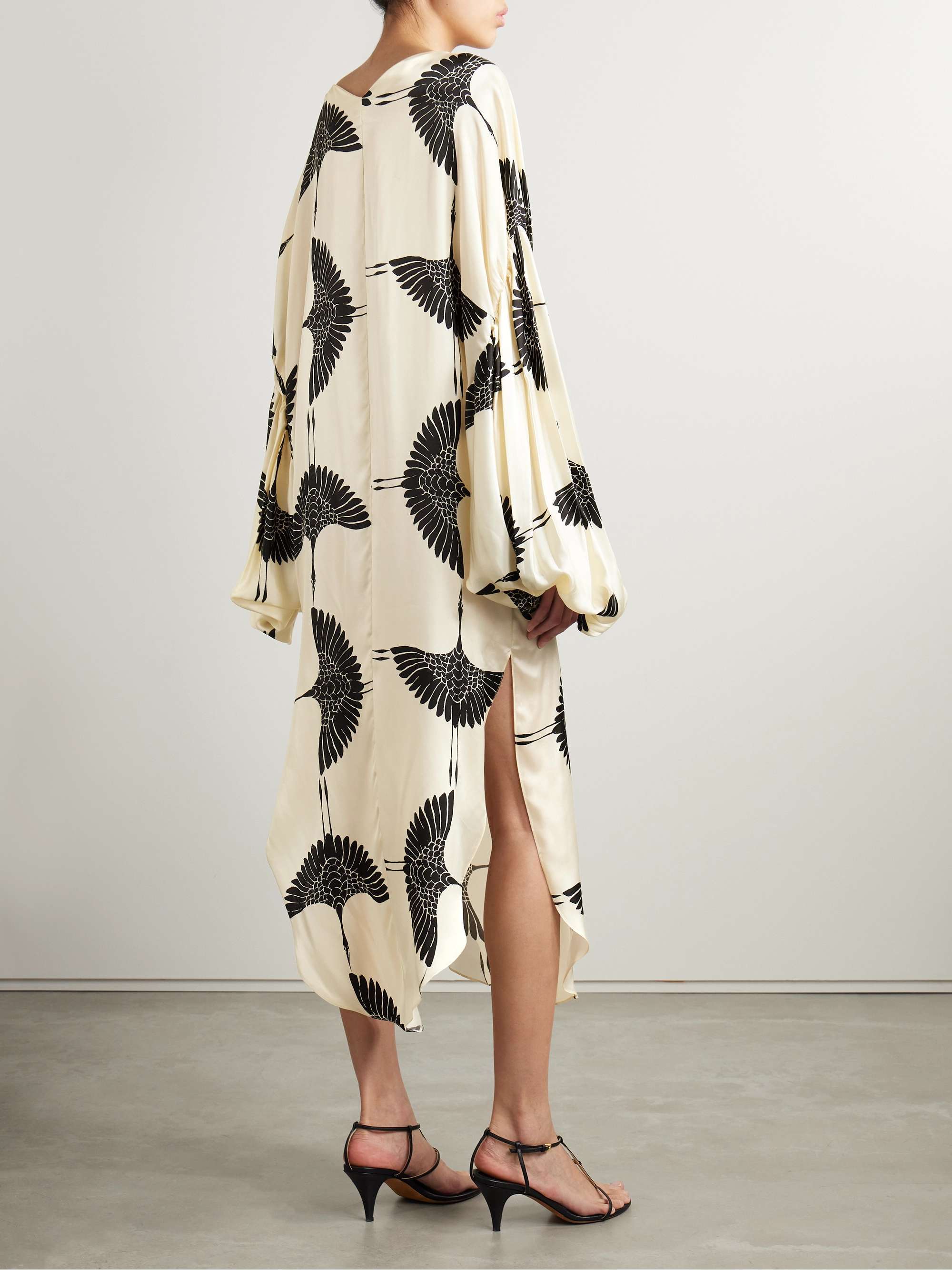 Khaite The Zelma Crane-print Midi Dress In Multi