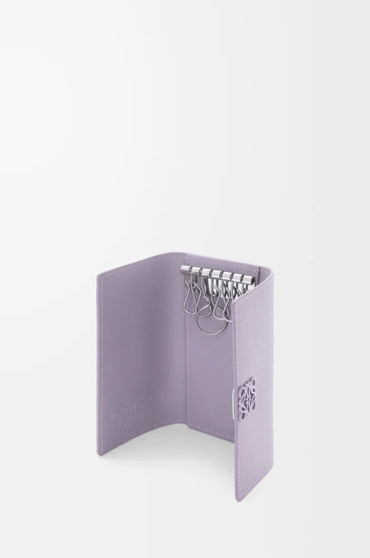 Loewe Anagram Key Case In Pebble Grained Calfskin In Purple