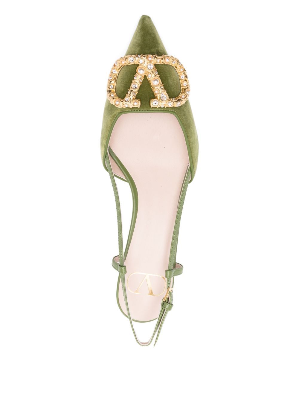 Valentino Signature Velvet Slingback Pumps Embellished Buckle In Green