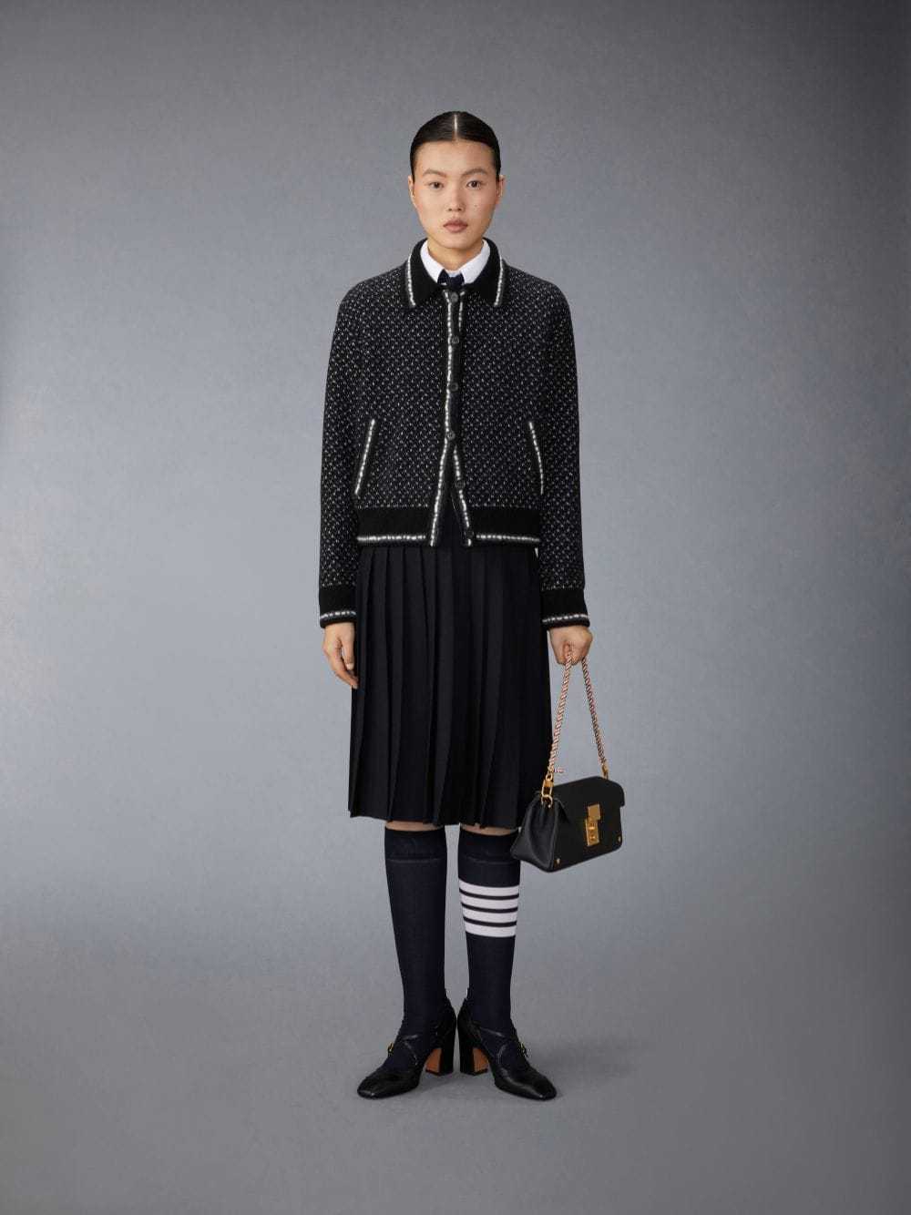 Thom Browne Spread-collar Tweed Bomber Jacket In Black