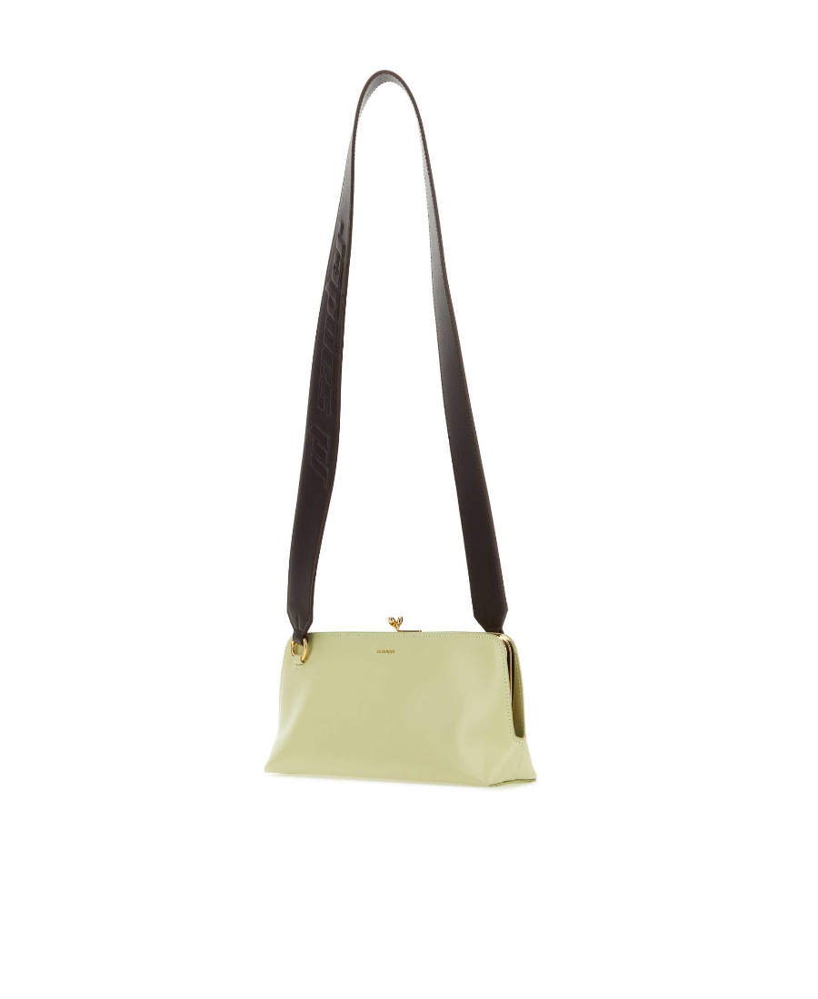 Jil Sander Pastel Green Leather Small Goji Shoulder Bag In Black