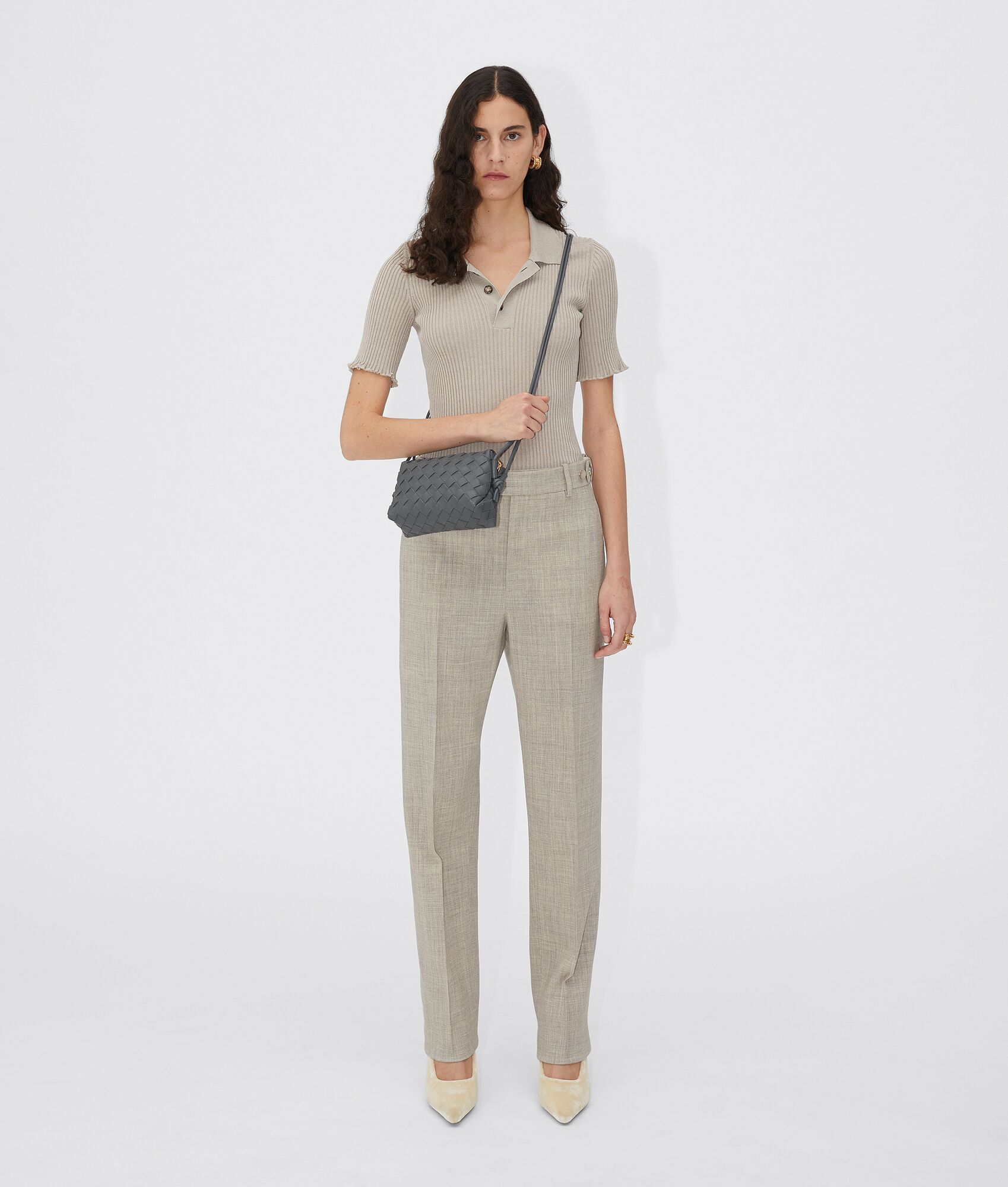 Bottega Veneta Mini Intrecciato Crossbody Bag In Gray