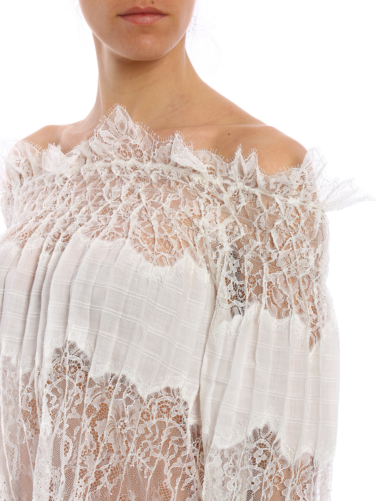 Ermanno Scervino Lace Details Shoulder-length Blouse In White