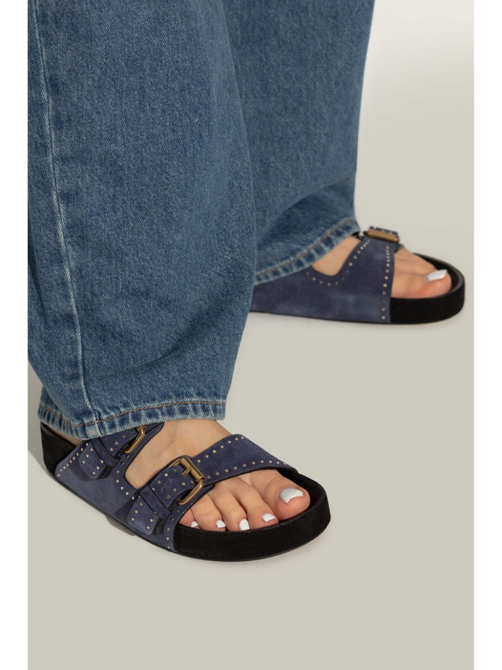 Isabel Marant Studded Design Suede Leather Sandals In Black