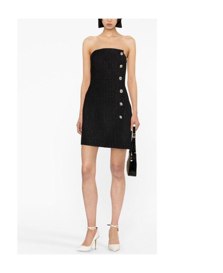 Alessandra Rich Strapless Embellished Pinstriped Wool-blend Mini Dress In Black