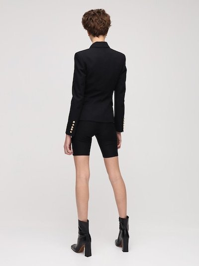 Balmain Black Double-breasted Jacket With Branded Buttons And Asymmetric Cut In Wool Woman