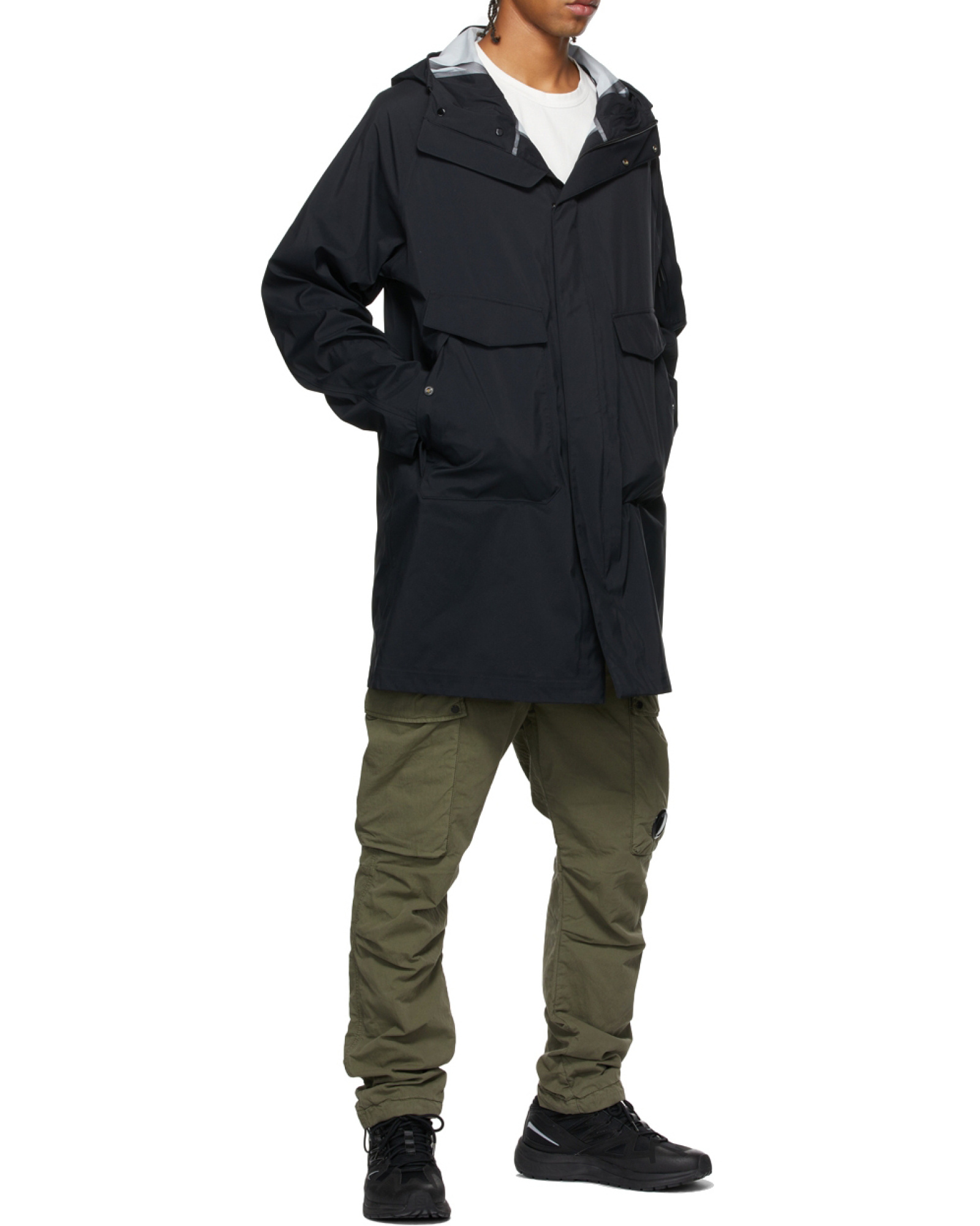 C.p. Company Pocket Detailed Hooded Parka In Black