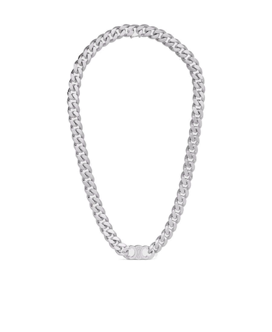 Celine Triomphe Gourmette Rhodium Plated Necklace In Gray