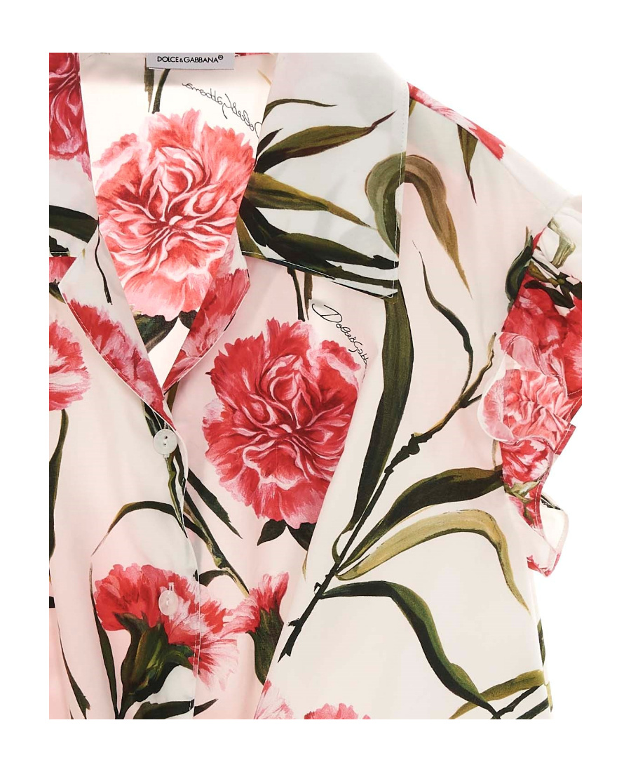 Dolce & Gabbana Floral-print Ruffled Blouse In White
