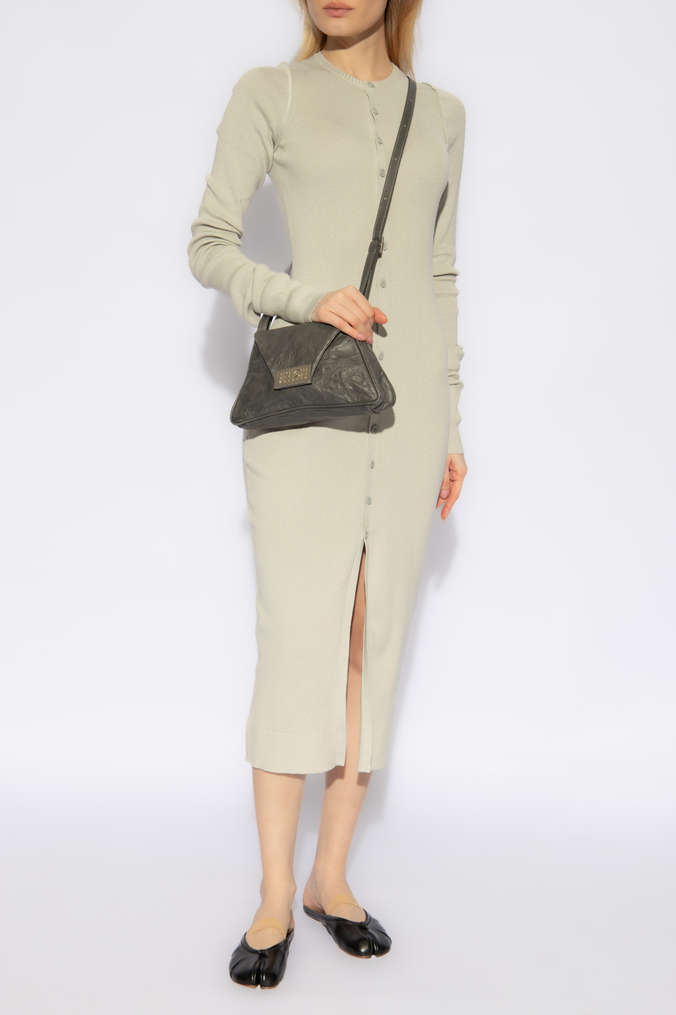 Shop Mm6 Maison Margiela Knitted Midi Dress In Gray