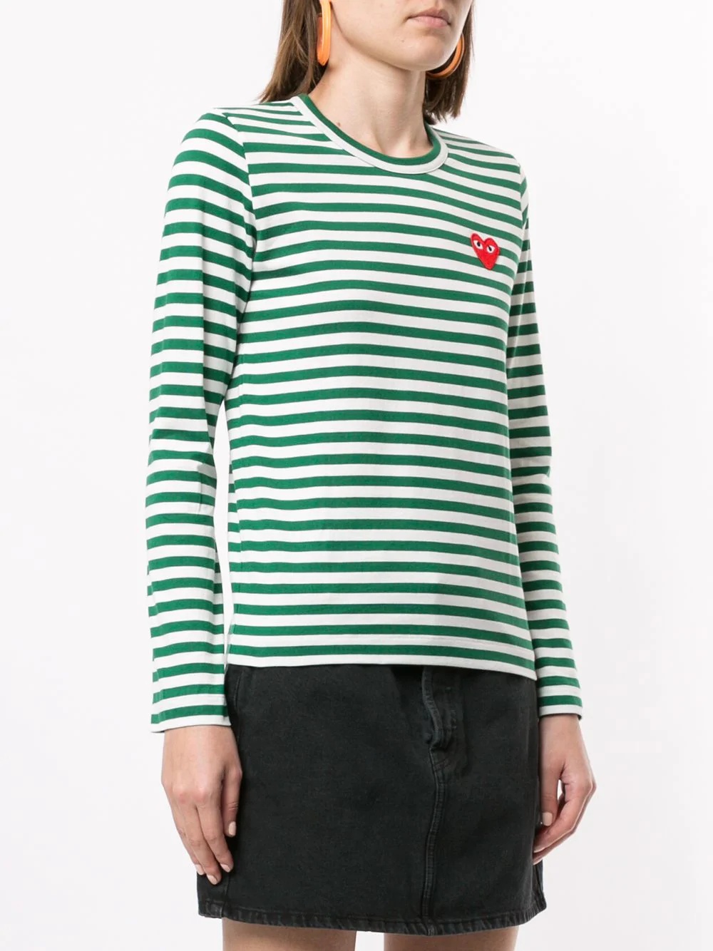 Comme Des Garçons Play Striped Red Heart Long-sleeve Shirt In Green