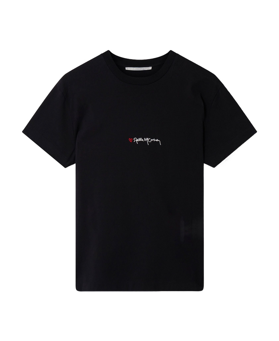 Stella Mccartney Stella Mc Cartney T Shirt With Embroidered Signature In Black