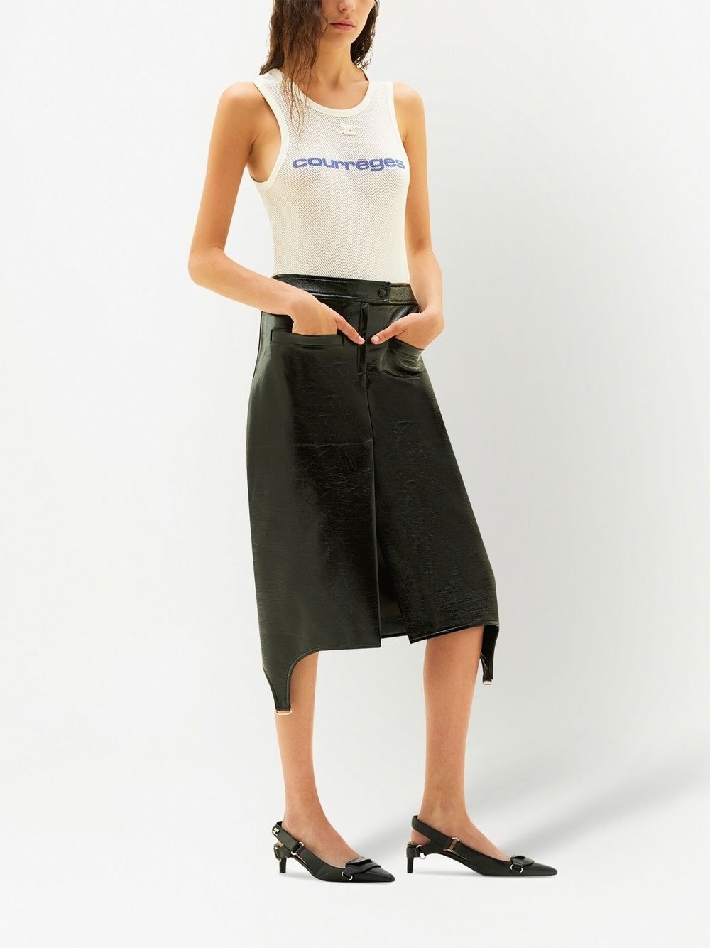 Courrèges Bretelles Vinyle Skirt In Black