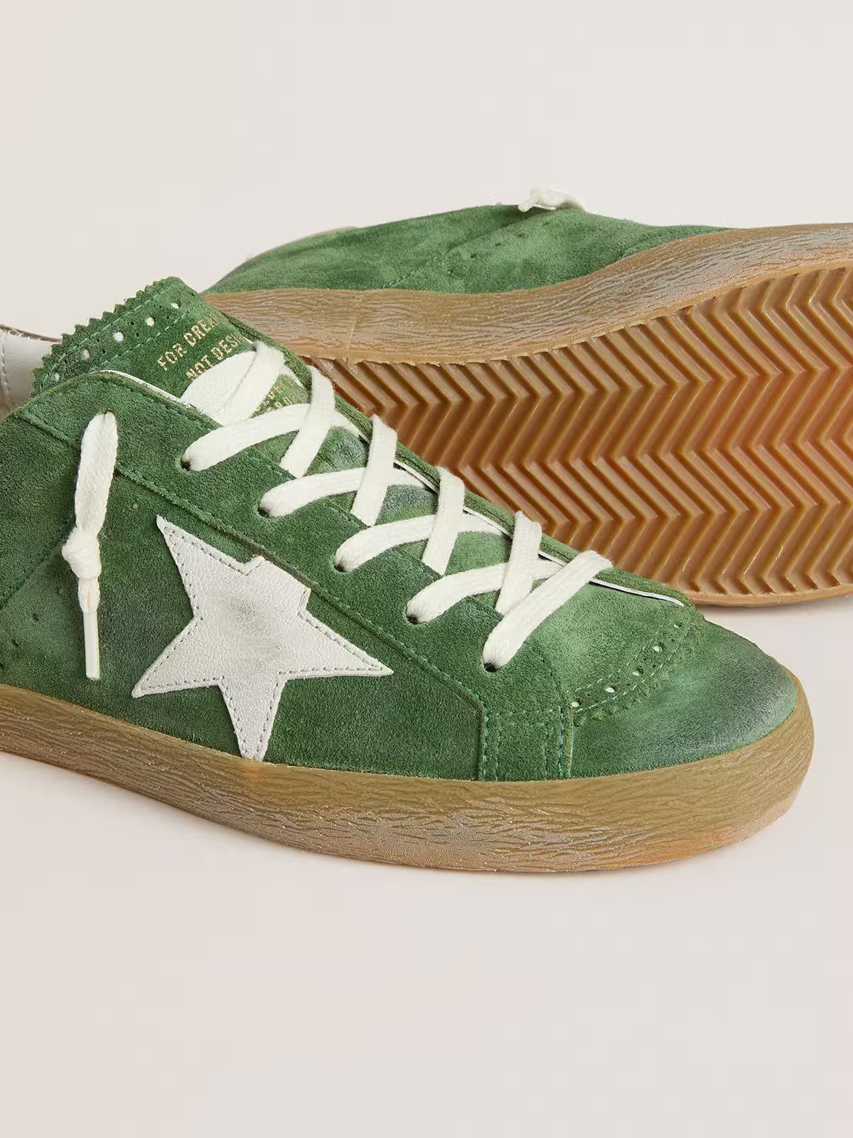 Golden Goose Super-star Distressed Suede And Metallic Leather Sneakers In Green