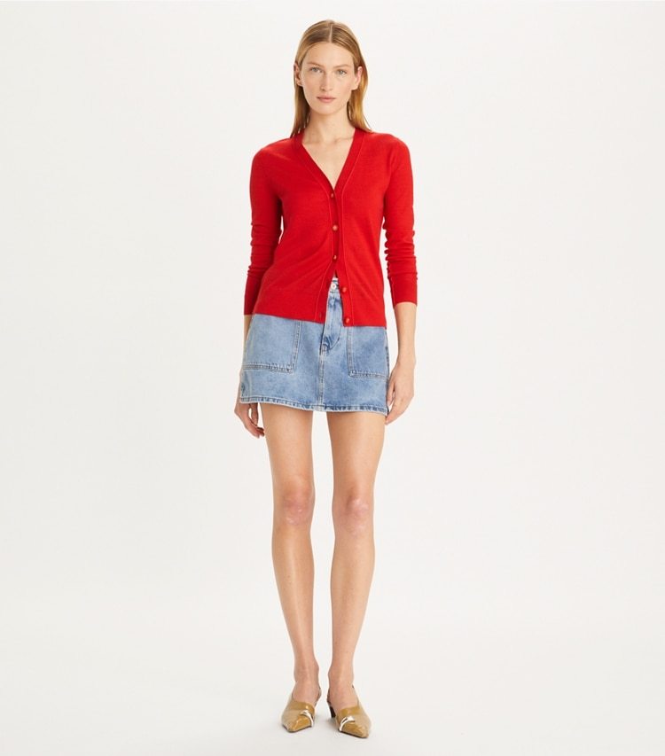 Tory Burch Wool V-neck Button Knitted Cardigan In Red