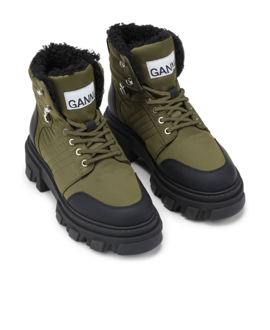 Ganni Kalamata Lace-up Hiking Boots In Green