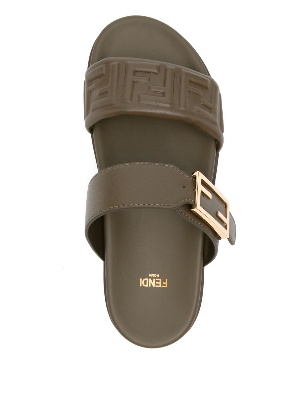Fendi Buckle Embossed-ff Sandals In Green
