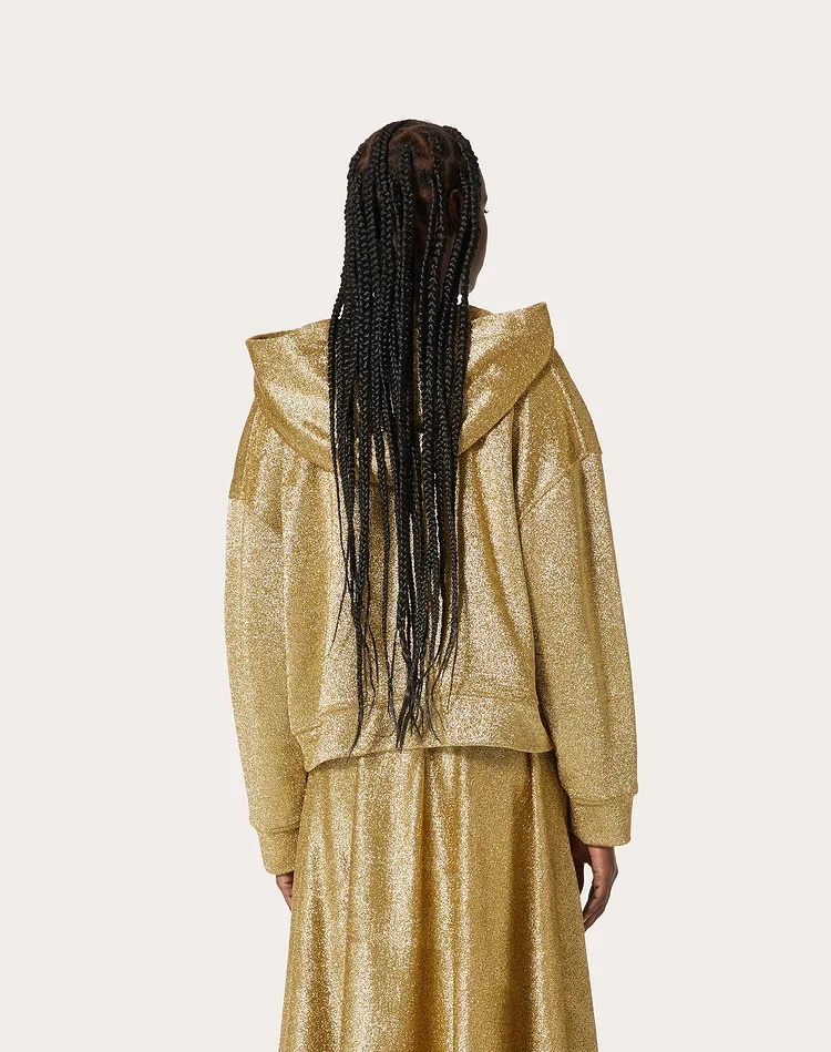 Valentino Vlogo Chain Metallic Hoodie In Animal Print