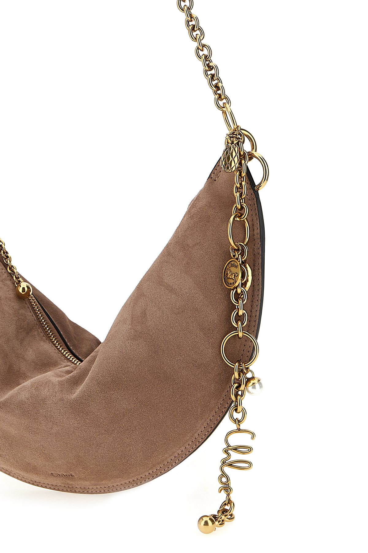 Chloé Half-moon Suede Finish Gold-tone Chain Shoulder Bag In Brown