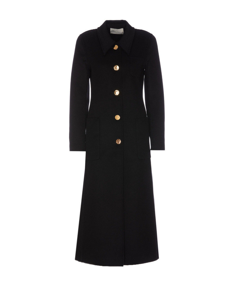Tory Burch Single-breasted Mid-length Coat In Black