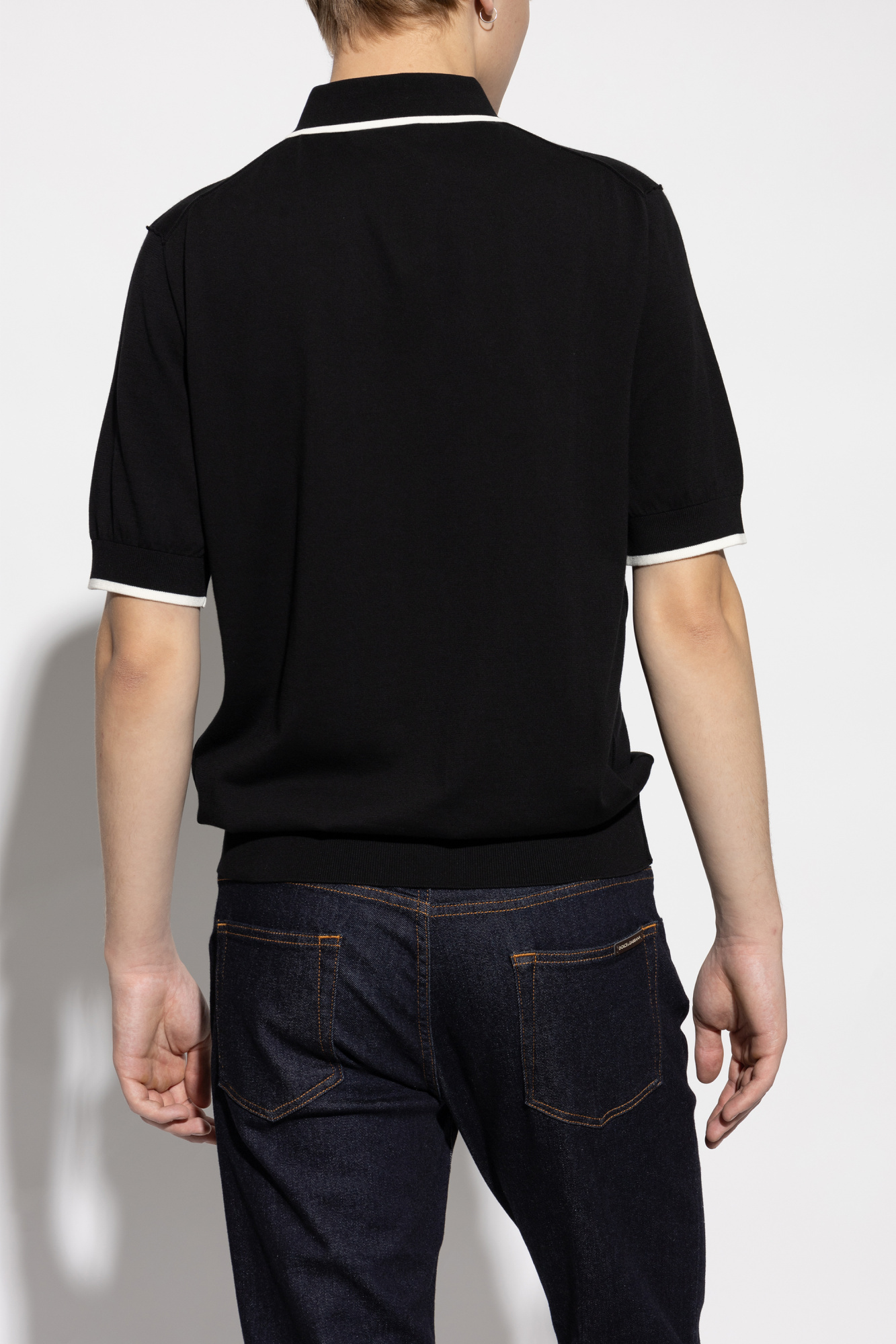 Dolce & Gabbana Heraldic Dg Logo Patch Polo T-shirt In Black