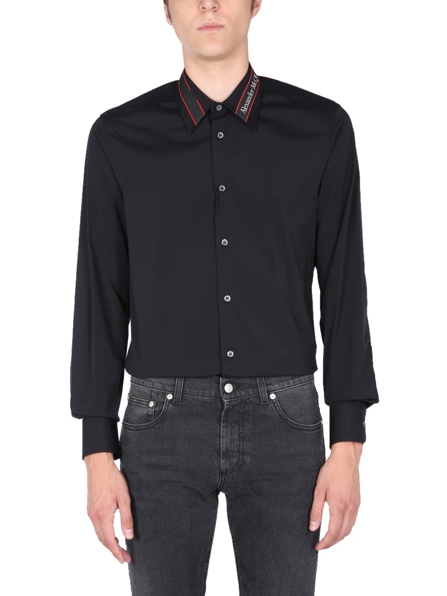 Alexander Mcqueen Logo-tape Long-sleeve Shirt In Black