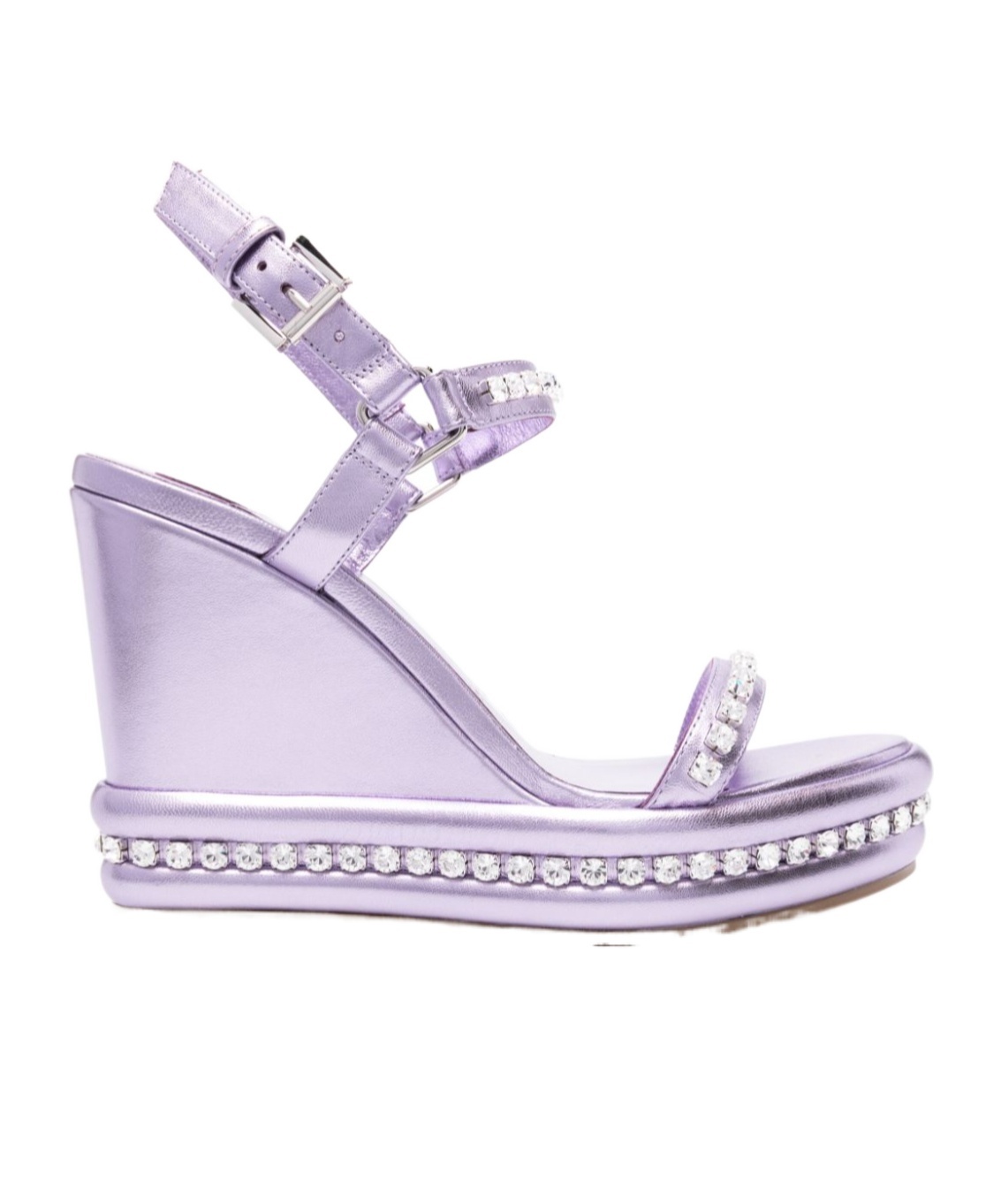 Christian Louboutin Crystal Embellished Leather Wedge Sandals In Purple