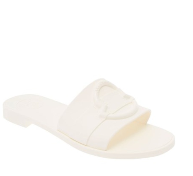 Shop Moncler Logo Slippers In Milky White