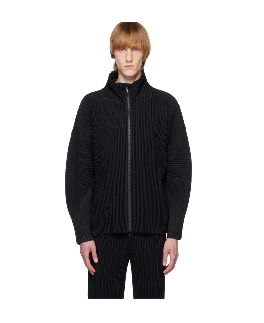 Issey Miyake Pleated Zip-up Cardigan In Black