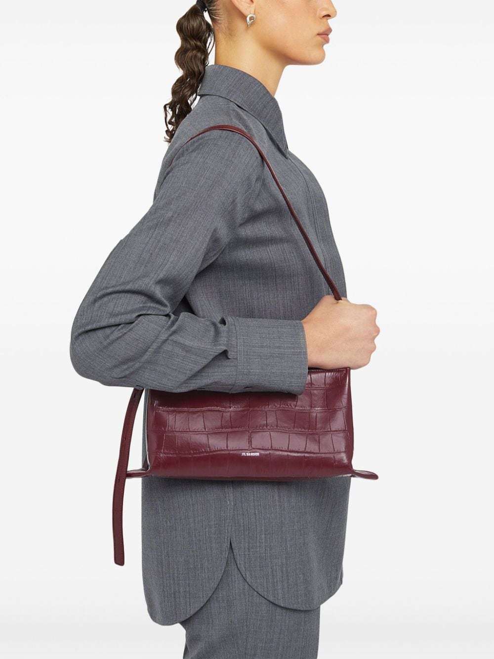 Jil Sander Small Empire Crocodile-effect Shoulder Bag In Red