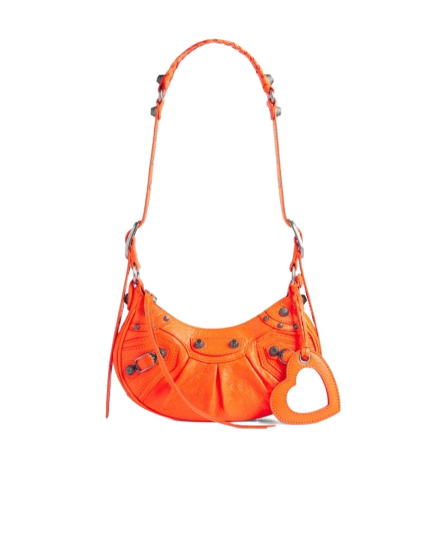 Balenciaga Green Leather Shoulder Handbag With Magnetic Closure And Metal Details In Orange