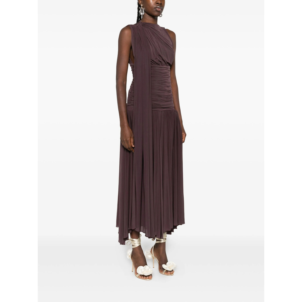 Magda Butrym Drop-waist Sheer Midi Dress In Brown