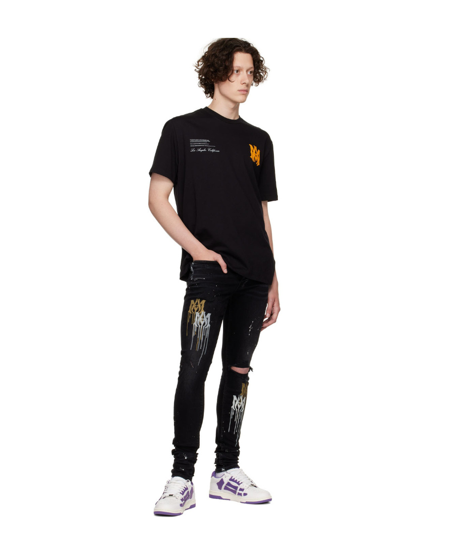 Amiri Paint Splatter-blend Skinny-cut Jeans In Black