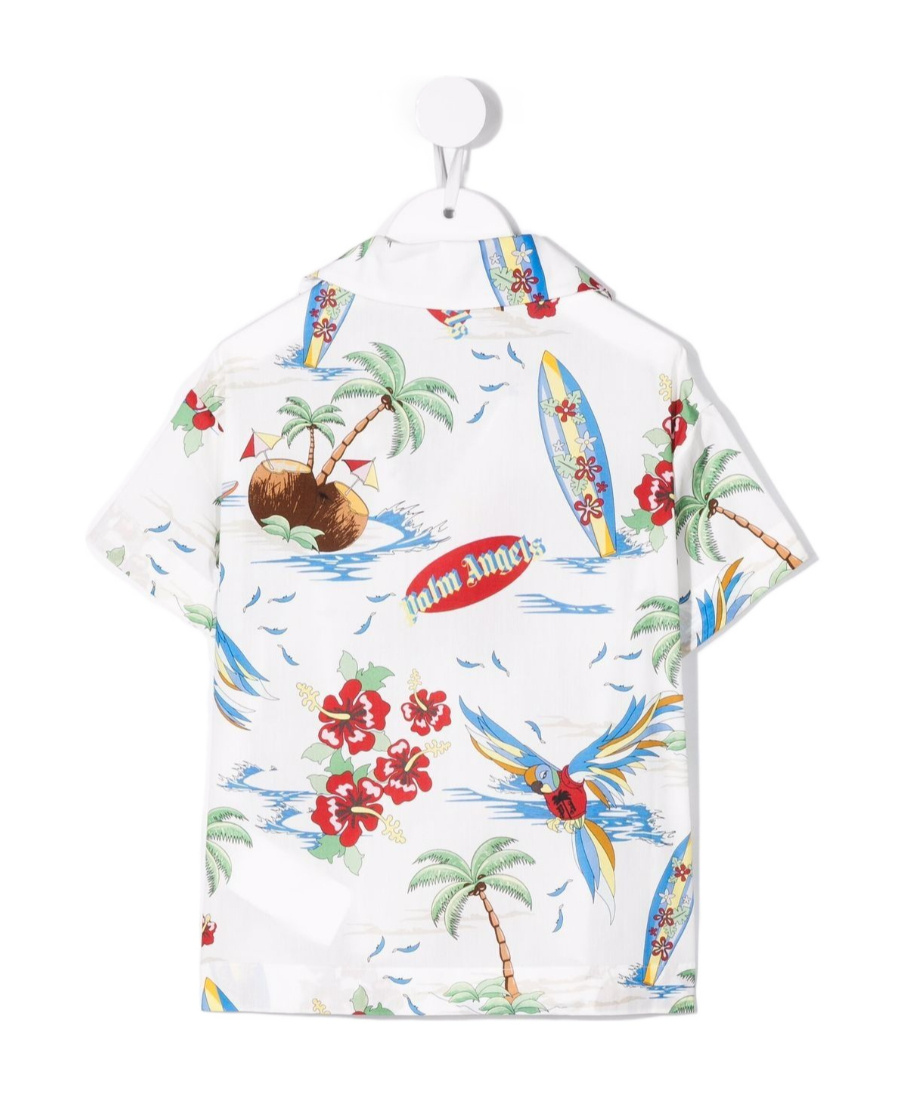 Palm Angels Pijama Shirt Aop Fumetto White Light Blu In White