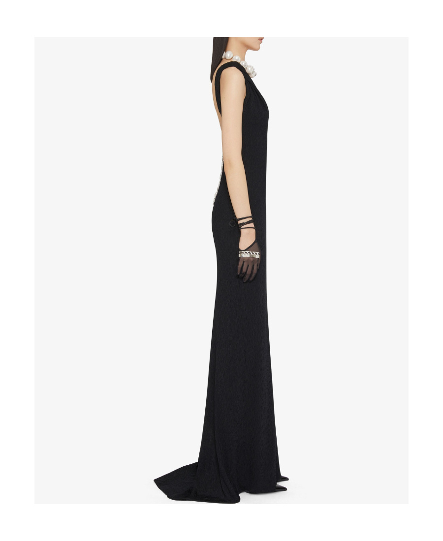 Shop Givenchy Dress With Twisted Straps In Jersey With Pearls And Crystals In Black