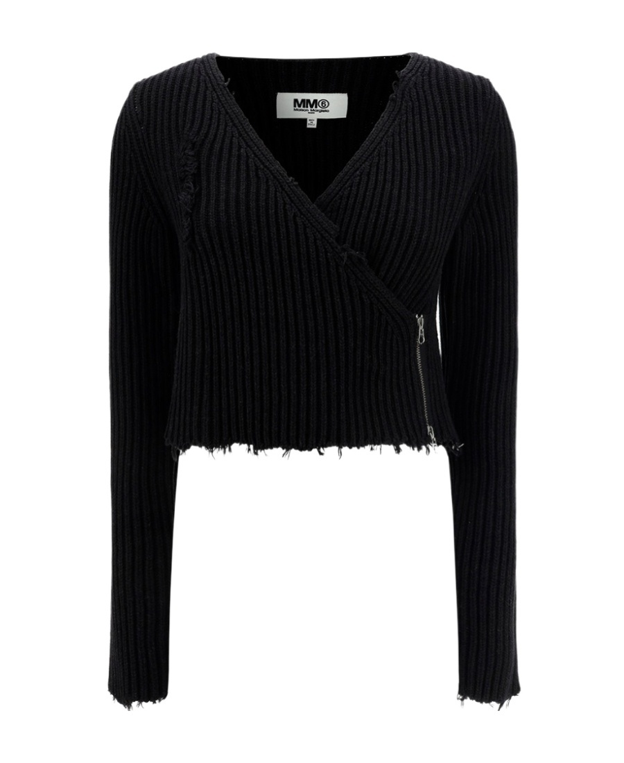 Mm6 Maison Margiela Raw-edge V-neck Sweater In Black