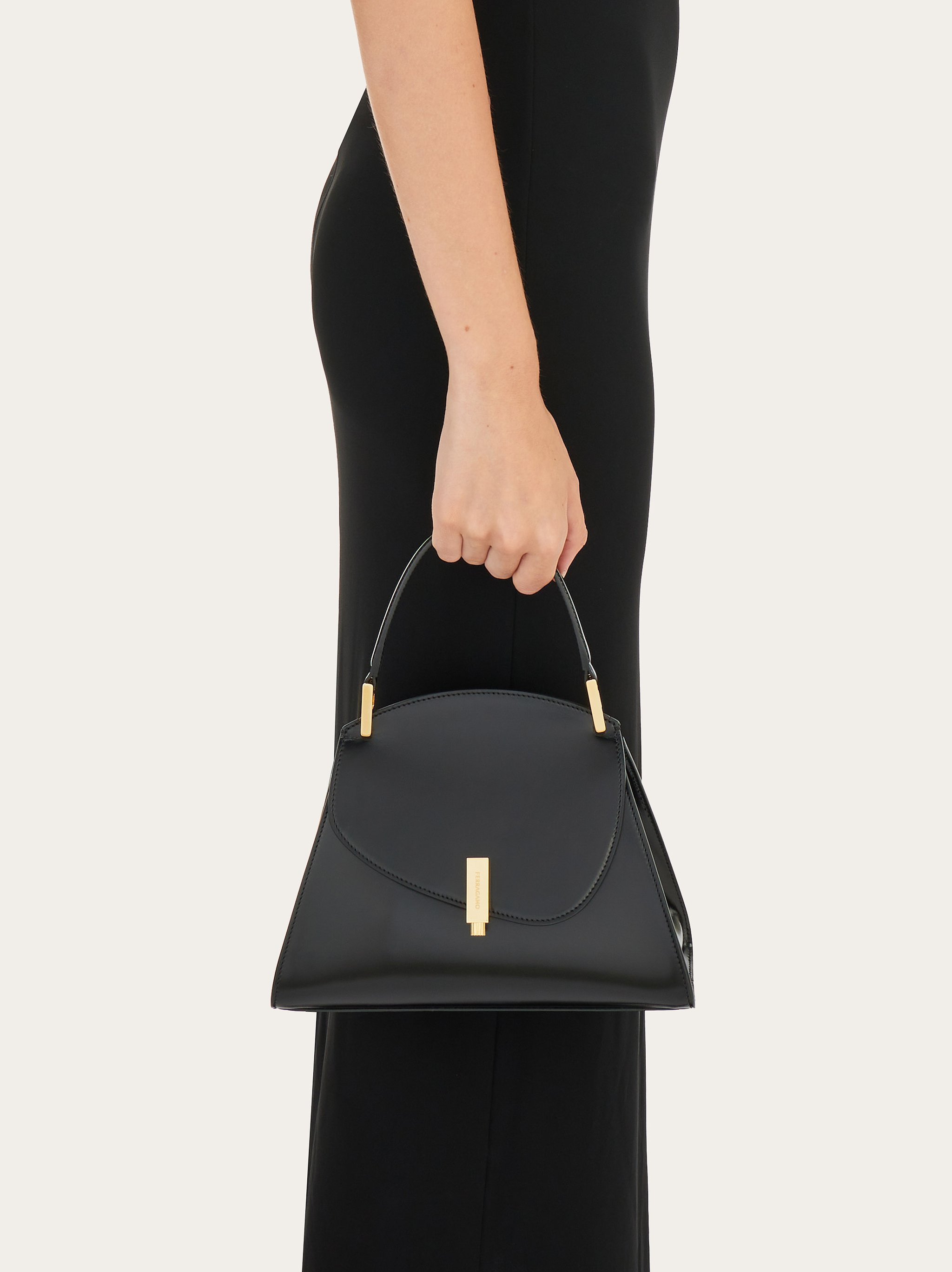 Ferragamo Salvatore Geometric Top Handle Bag In Black
