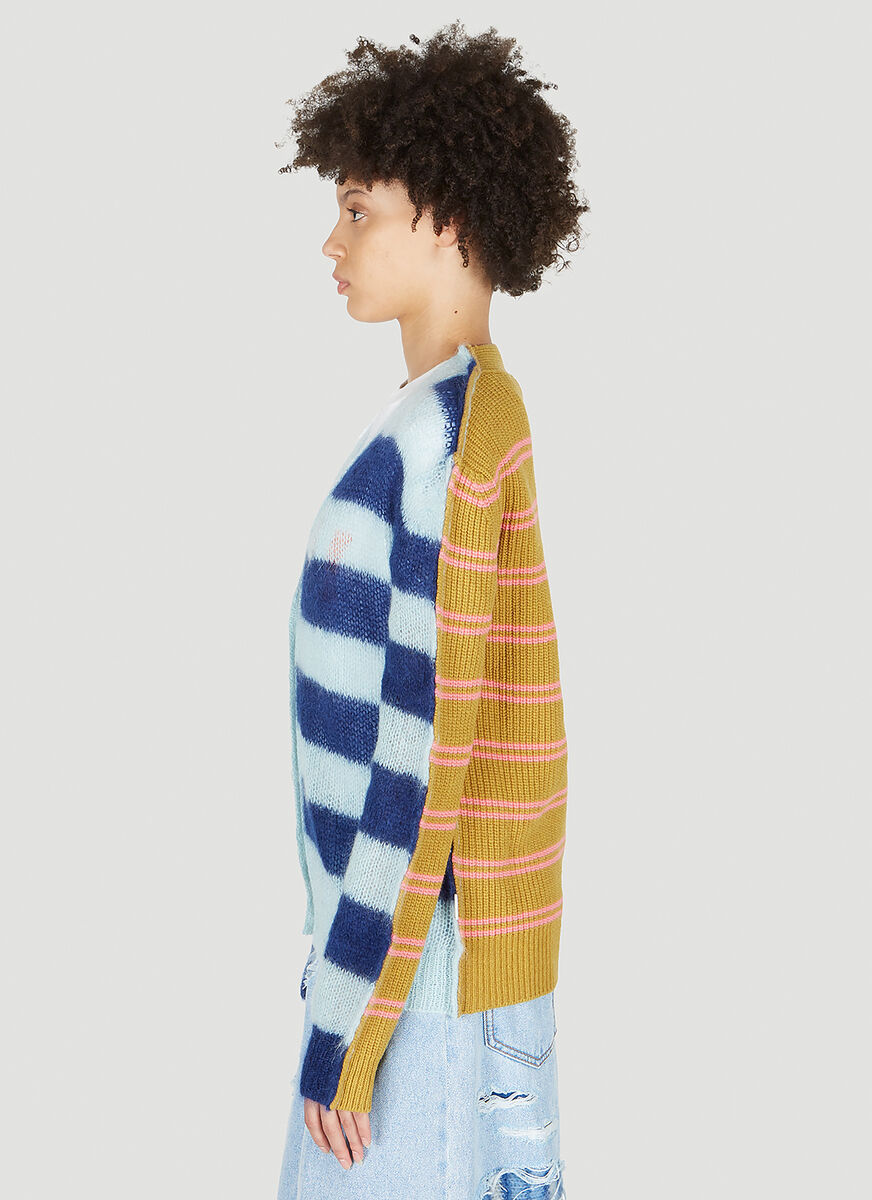 Marni Striped Panelled Cardigan In Blue