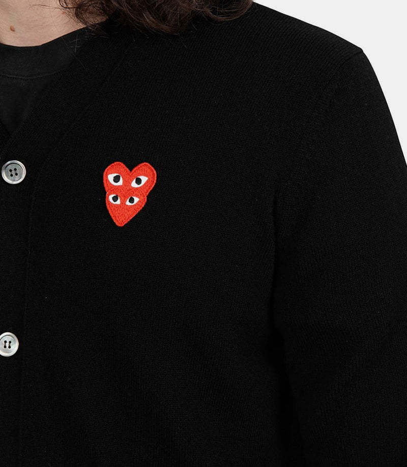 Comme Des Garçons Play Long-sleeved Knitted Cardigan In Black