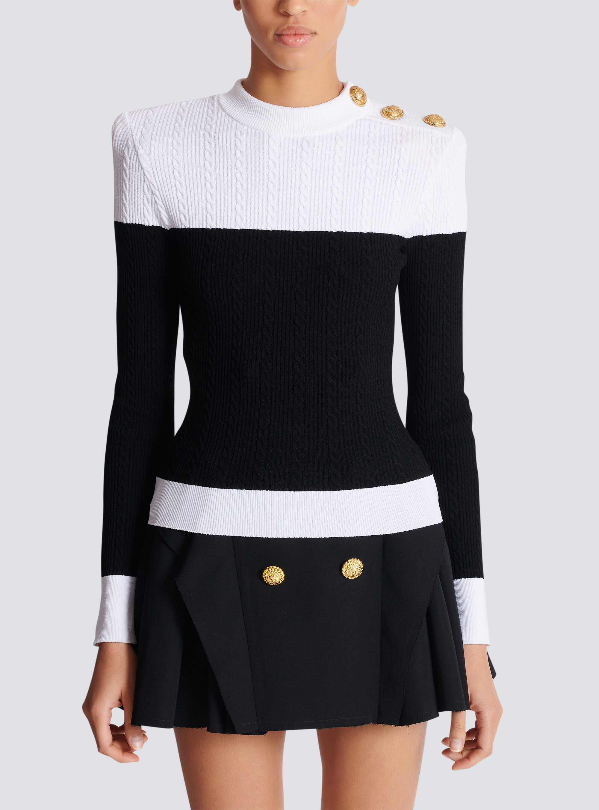 Balmain 3-button Twisted Knit Colorblock Top In Multi