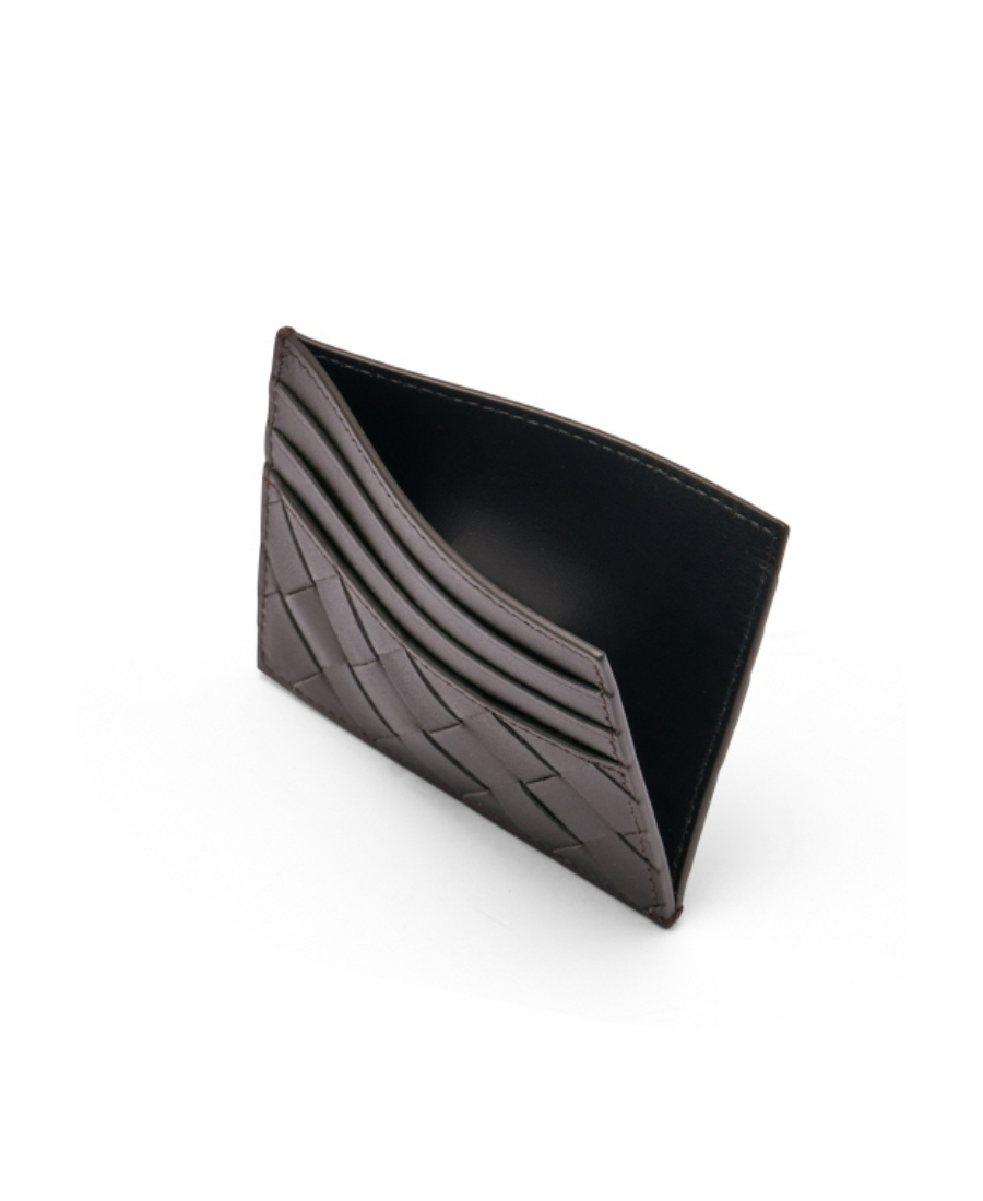 Bottega Veneta Men Leather Cardholder With Intrecciato Motif In Black