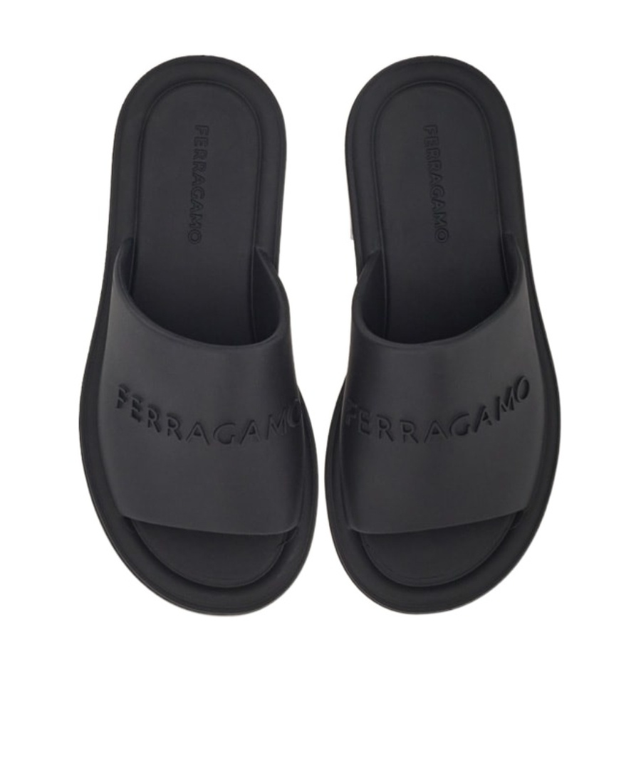 Ferragamo Crossover-strap Leather Slides In Black